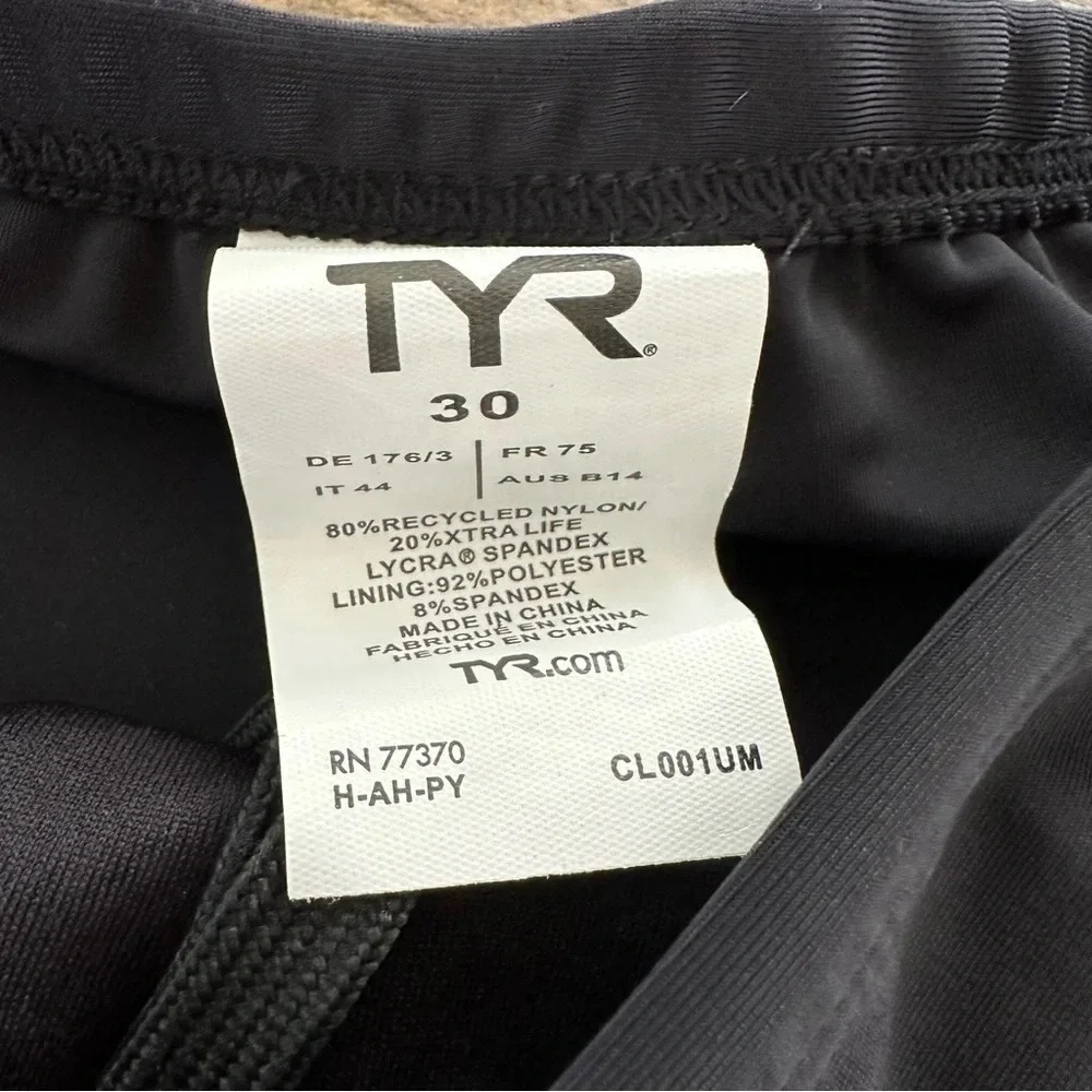 NWT TYR Mens 30 Small Black Tyreco Swim Brief Swimsuit Water Polo Drawstring New